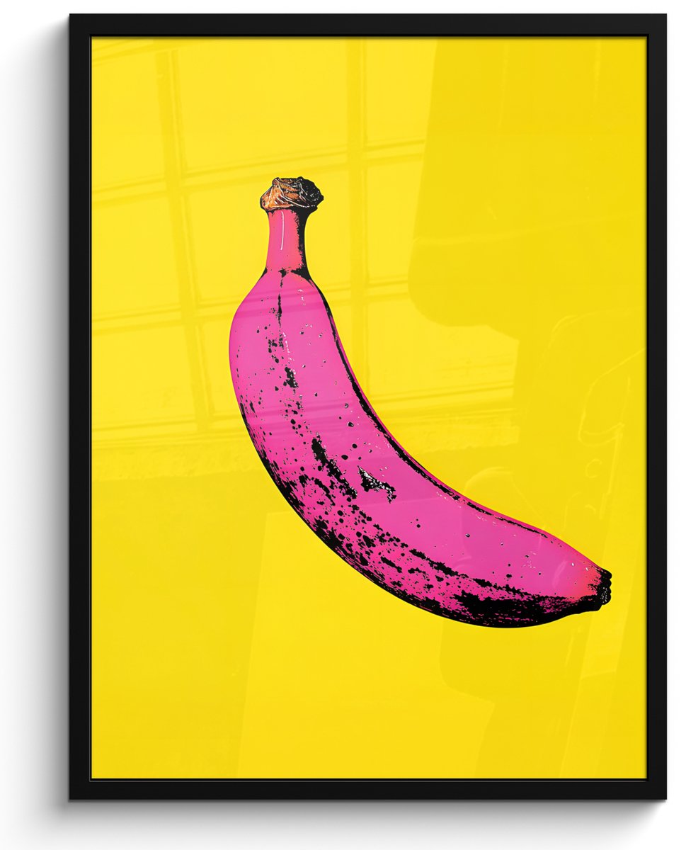 FrameYourWall Poster in lijst - Fotolijst 50x70 cm - Posters - Banaan - Grafisch - Geel - Posterlijst zwart - Decoratie - Wanddecoratie woonkamer - Muurdecoratie slaapkamer