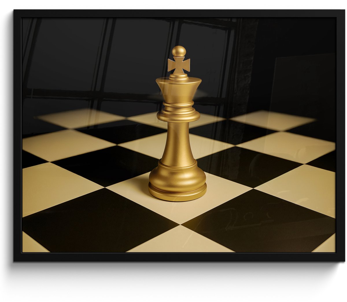 FrameYourWall Poster in lijst - Fotolijst 70x50 cm - Posters - Schaakstuk - Koning - Schaakbord - Geblokt - Posterlijst zwart - Decoratie - Wanddecoratie woonkamer - Muurdecoratie slaapkamer Schaakbord - Koning