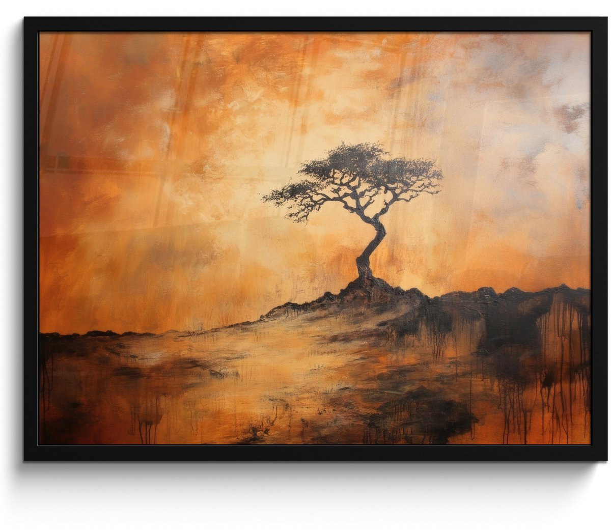 FrameYourWall Poster in lijst - Fotolijst 70x50 cm - Posters - Boom - Landschap - Oranje - Posterlijst zwart - Decoratie - Wanddecoratie woonkamer - Muurdecoratie slaapkamer