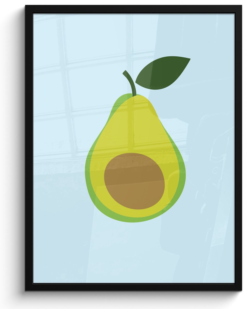 FrameYourWall Poster in lijst - Fotolijst 50x70 cm - Posters - Avocado - Illustratie - Groene - Vrucht - Posterlijst zwart - Decoratie - Wanddecoratie woonkamer - Muurdecoratie slaapkamer