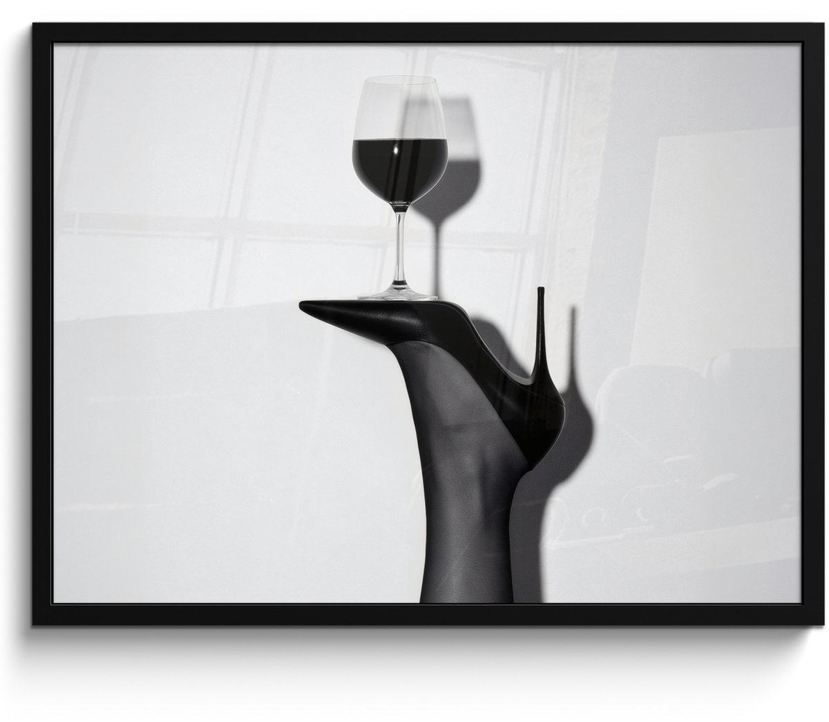 FrameYourWall Poster in lijst - Fotolijst 70x50 cm - Posters - Hak - Wijn - Minimalistisch - Zwart - Posterlijst zwart - Decoratie - Wanddecoratie woonkamer - Muurdecoratie slaapkamer