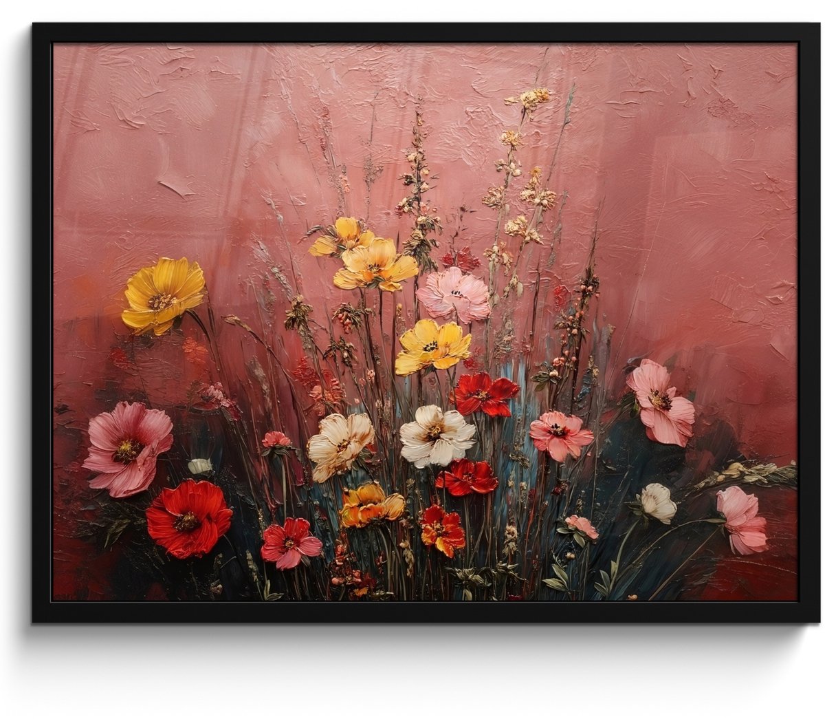 FrameYourWall Poster in lijst - Fotolijst 70x50 cm - Posters - Bloemenboeket - Fijne details - Roze - Posterlijst zwart - Decoratie - Wanddecoratie woonkamer - Muurdecoratie slaapkamer Bloemenboeket - Kleurrijk