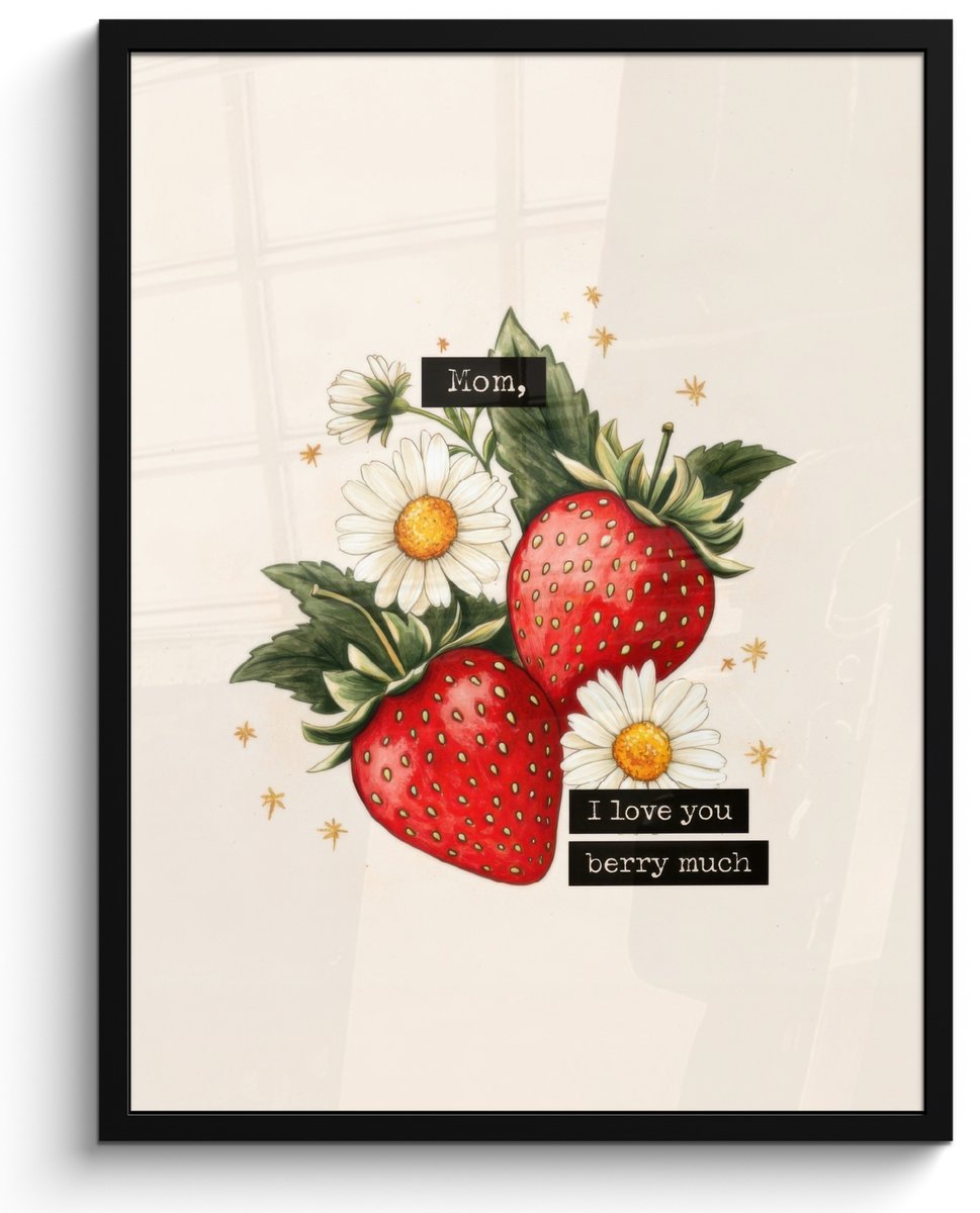 FrameYourWall Poster in lijst - Fotolijst 50x70 cm - Posters - Aardbeien - Madeliefjes - Quote - Sterretjes - Posterlijst zwart - Decoratie - Wanddecoratie woonkamer - Muurdecoratie slaapkamer Aardbeien - Madeliefjes - Tekst