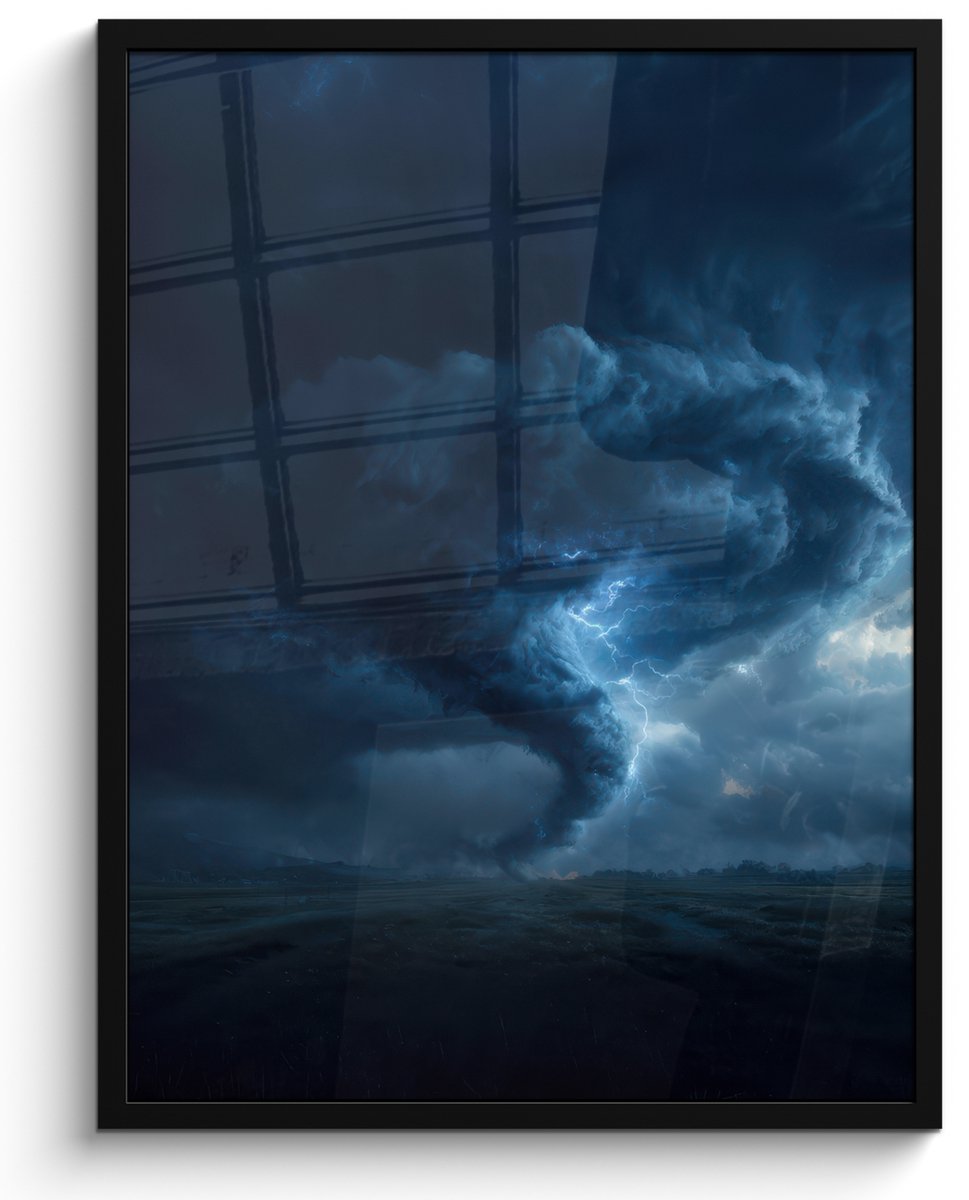 FrameYourWall Poster in lijst - Fotolijst 50x70 cm - Posters - Tornado - Duister - Wolken - Posterlijst zwart - Decoratie - Wanddecoratie woonkamer - Muurdecoratie slaapkamer Tornado - Bliksem