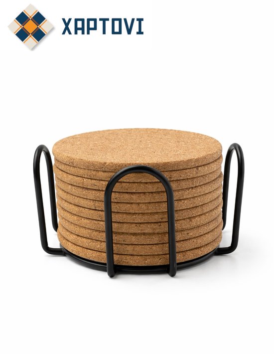 Dessous-de-verre en Liège pour Verres et Gobelets avec Support – Ensemble de 12 dessous-de-verre en liège – Ø 10 cm - Sous-verres - Résistant à la Chaleur - Rond – Durable