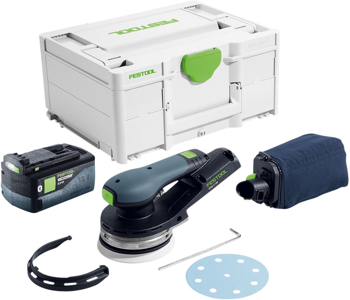 Festool ETSC 2 125-Basic accu excenterschuurmachine 18 V 125 mm borstelloos + 1x accu 5.0 Ah + systainer - zonder oplader