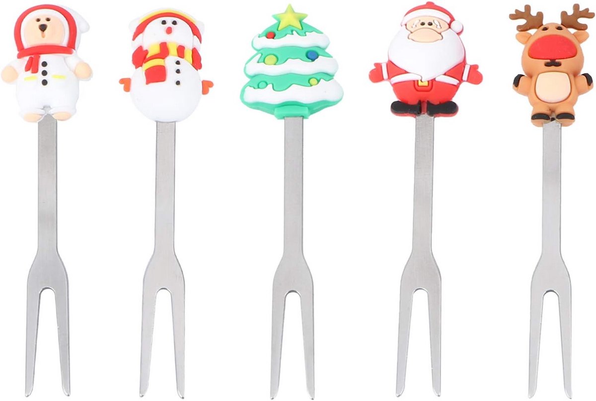 5 Delige Set Kerst Vorkjes RVS Fruitprikkers Cocktail Prikkers Tafeldecoratie