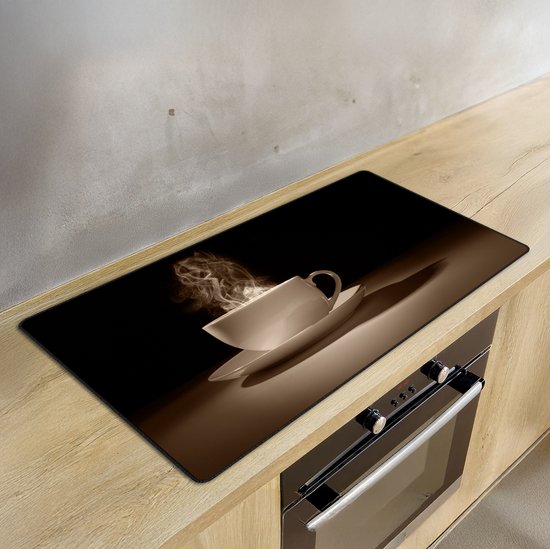 KitchyMist Inductie Beschermer 80x52 cm - Koffie Kopje - Kookplaat Beschermer - Afdekplaat voor Kookplaat - Inductie Mat - Spatscherm Achterwand Keuken