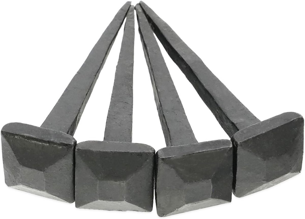Set van 4 Handgesmede Rustieke Vierkante Kop Zwarte IJzernagels 75mm