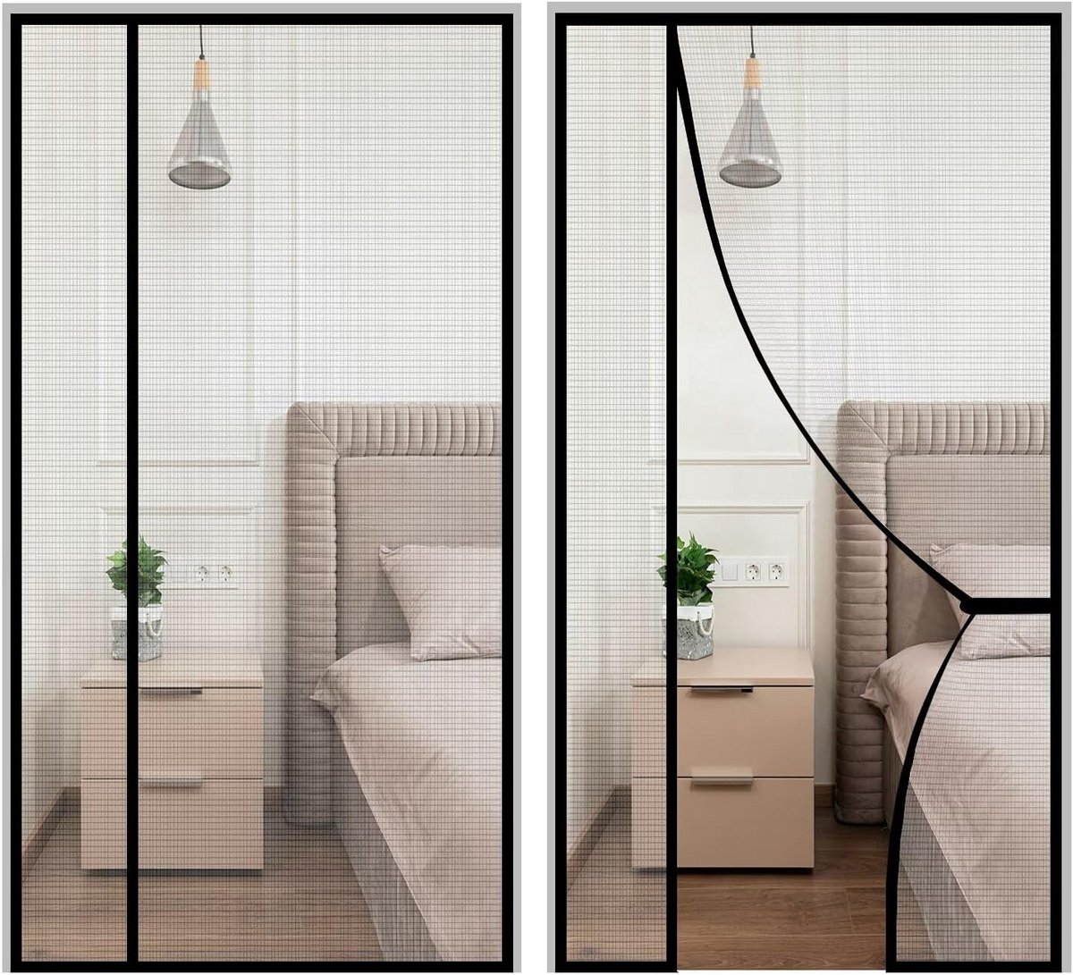 Hordeur 140x225 cm Inklapbaar Vliegengordijn met Magneet voor Terrasdeur - Zwart