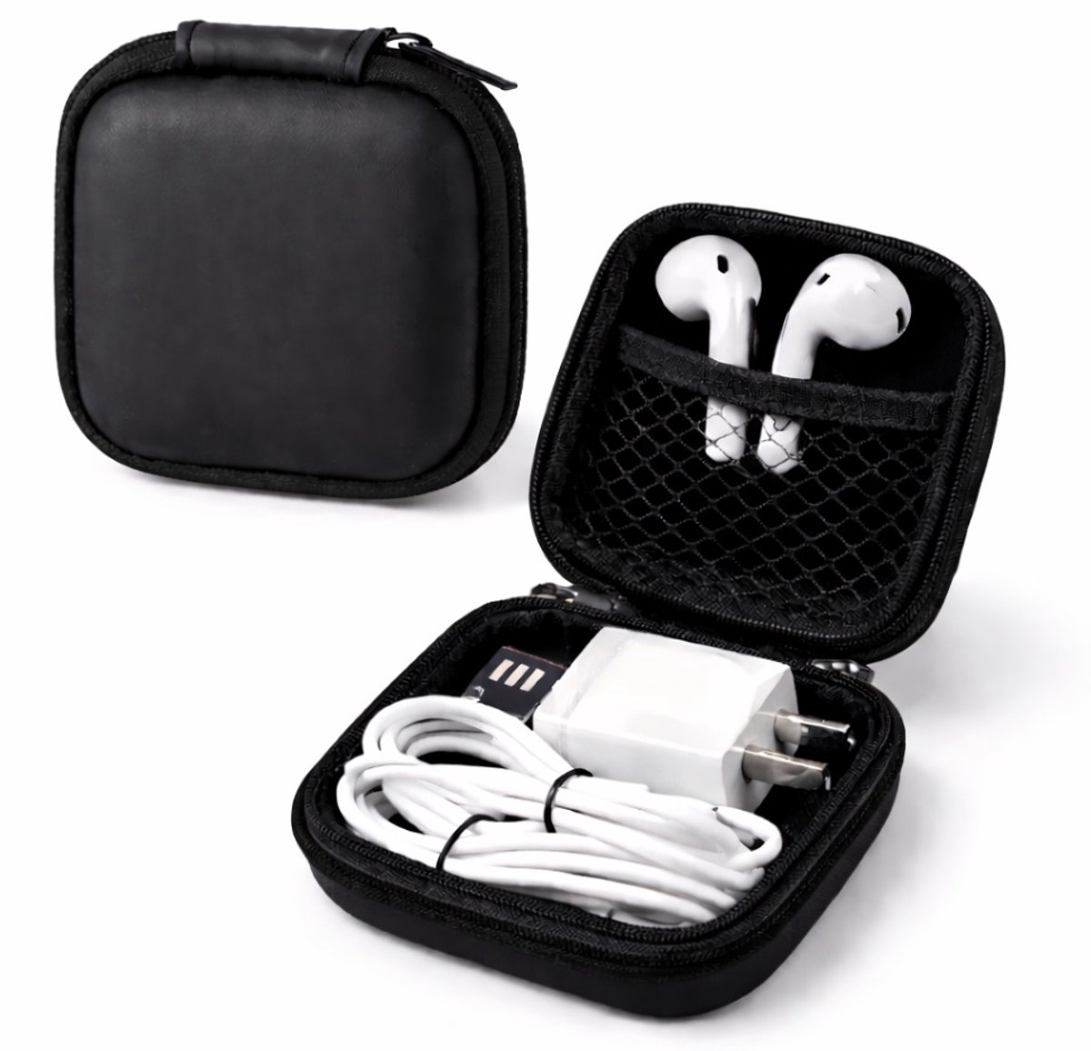 Oortjes Opberg Hoesje Voor Earphnes I Case Voor In-ear koptelefoon I Oortyejs Case | Headphone Organizer | Opbergcase Laadkabels I Zwart