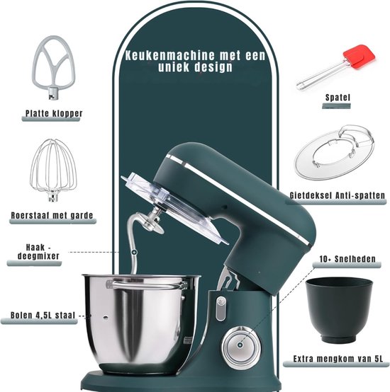 Zyrex® Mixer met mengkom - Mixer - Mixer met mengkom keukenmachine - Groen - ‎22cm x 36cm x 33cm van Merkloos — afbeelding 3