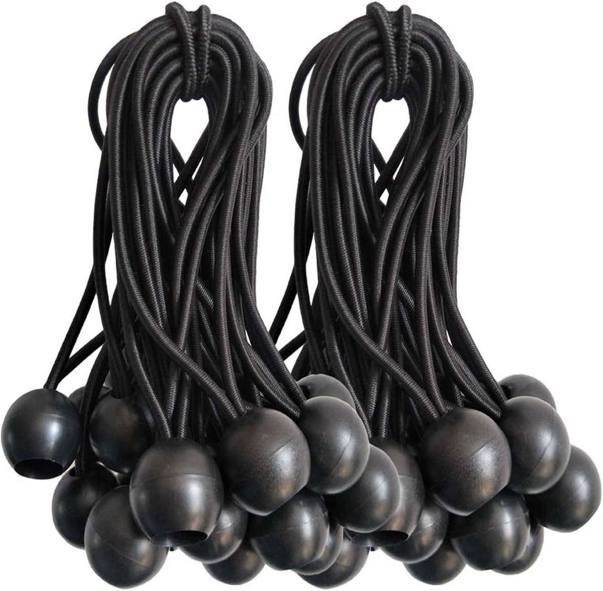50x Bungee Koorden met Bal, 15 cm Zwarte Spanbandjes voor Tarp, Tent en Afdekzeil