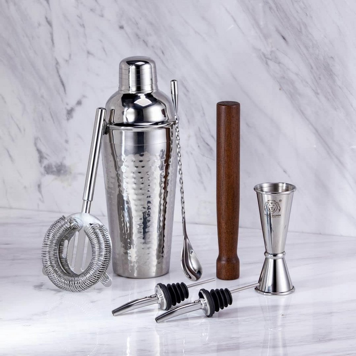 Professionele Cocktail Shaker Set met 8 Delen en Reisetui - Chroom
