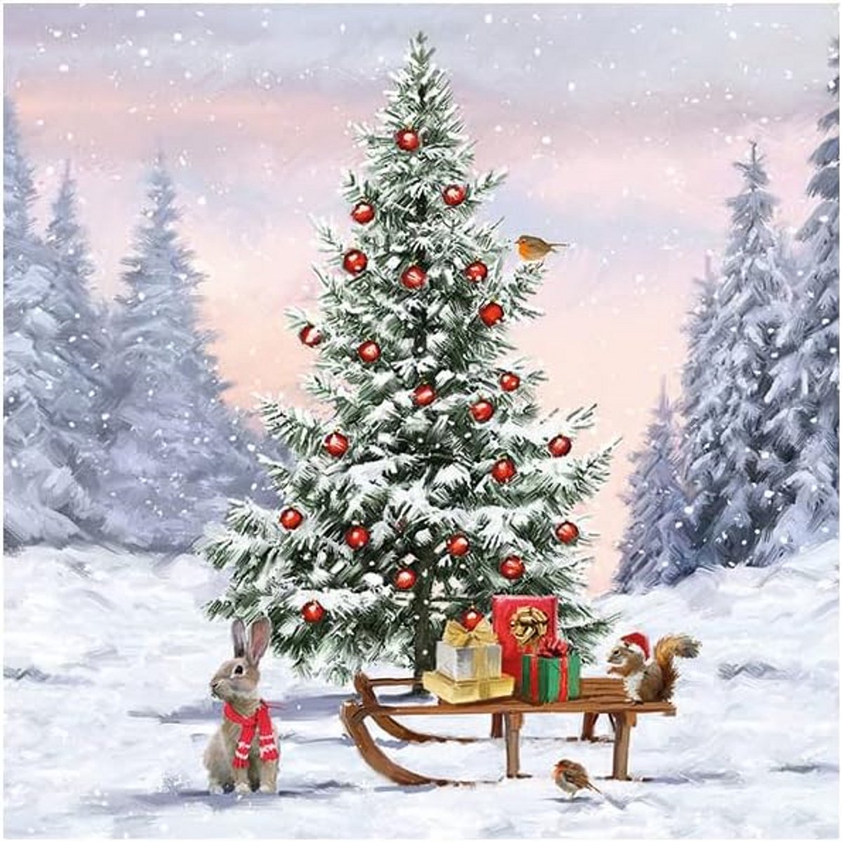 Papieren servetten Kerst met winterdieren - 33x33 cm - 20 stuks