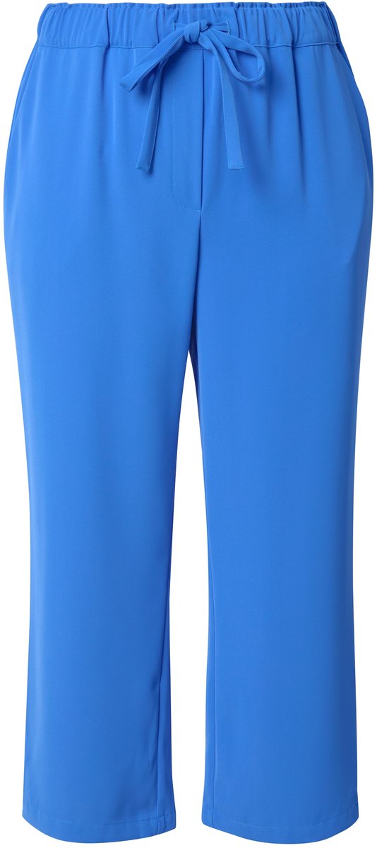 Ulla Popken - Dames - 7/8-broek persplooien elastische tailleband strikbandje - Pauwenblauw - Maat 58