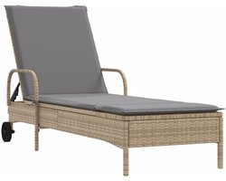 Verstelbare Ligstoel met Wielen en Kussen - Polylook Rotan