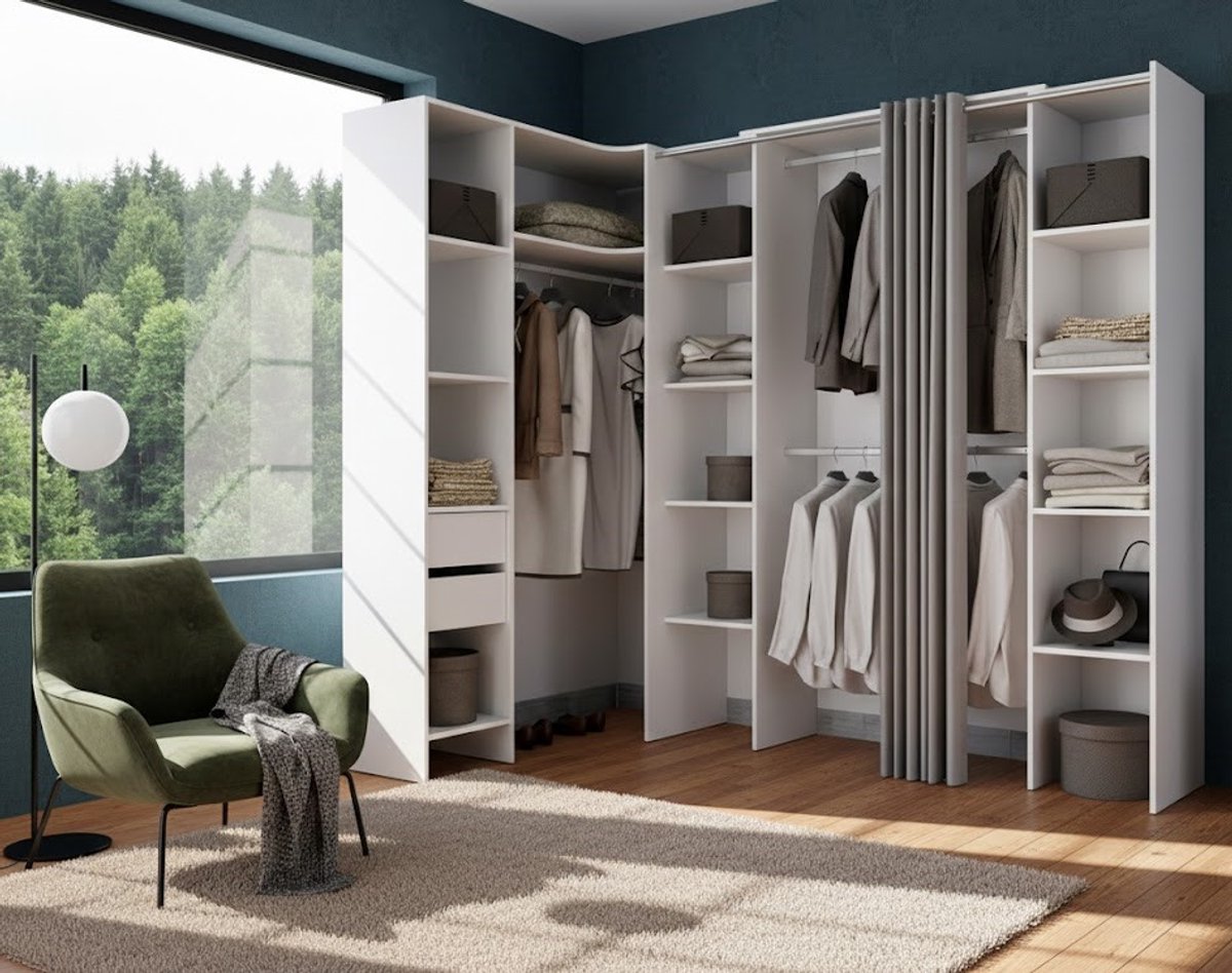 Grote Moderne Kledingkast House&Garden – Luxe Garderobekast Slaapkamermeubel met 13 Planken, 6 Laden en 3 Kleerhangerstangen – Verstelbaar 164-234 cm – Wit – Multifunctionele Opbergruimte voor Kleding, Schoenen en Accessoires