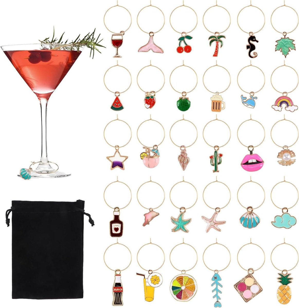 Drankmarkering set herbruikbaar voor wijnglas - feest wijnglas markers 31 stuks