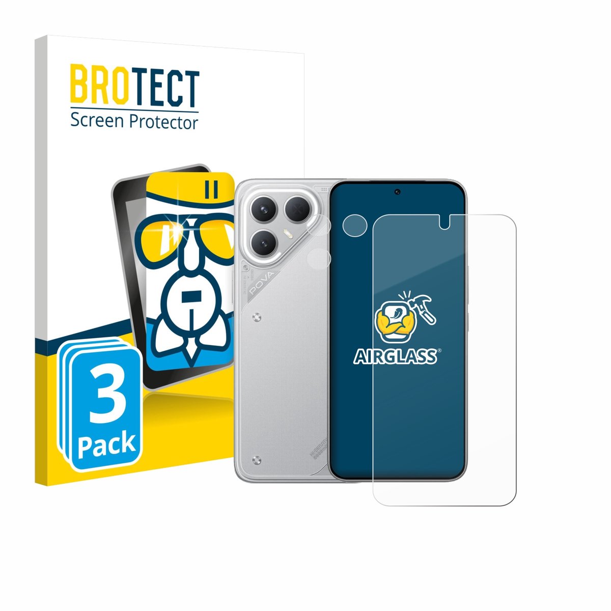 Screenprotector 3 Stuks voor Tecno Pova 7 Pro (Voor+Camera) Beschermglas transparant