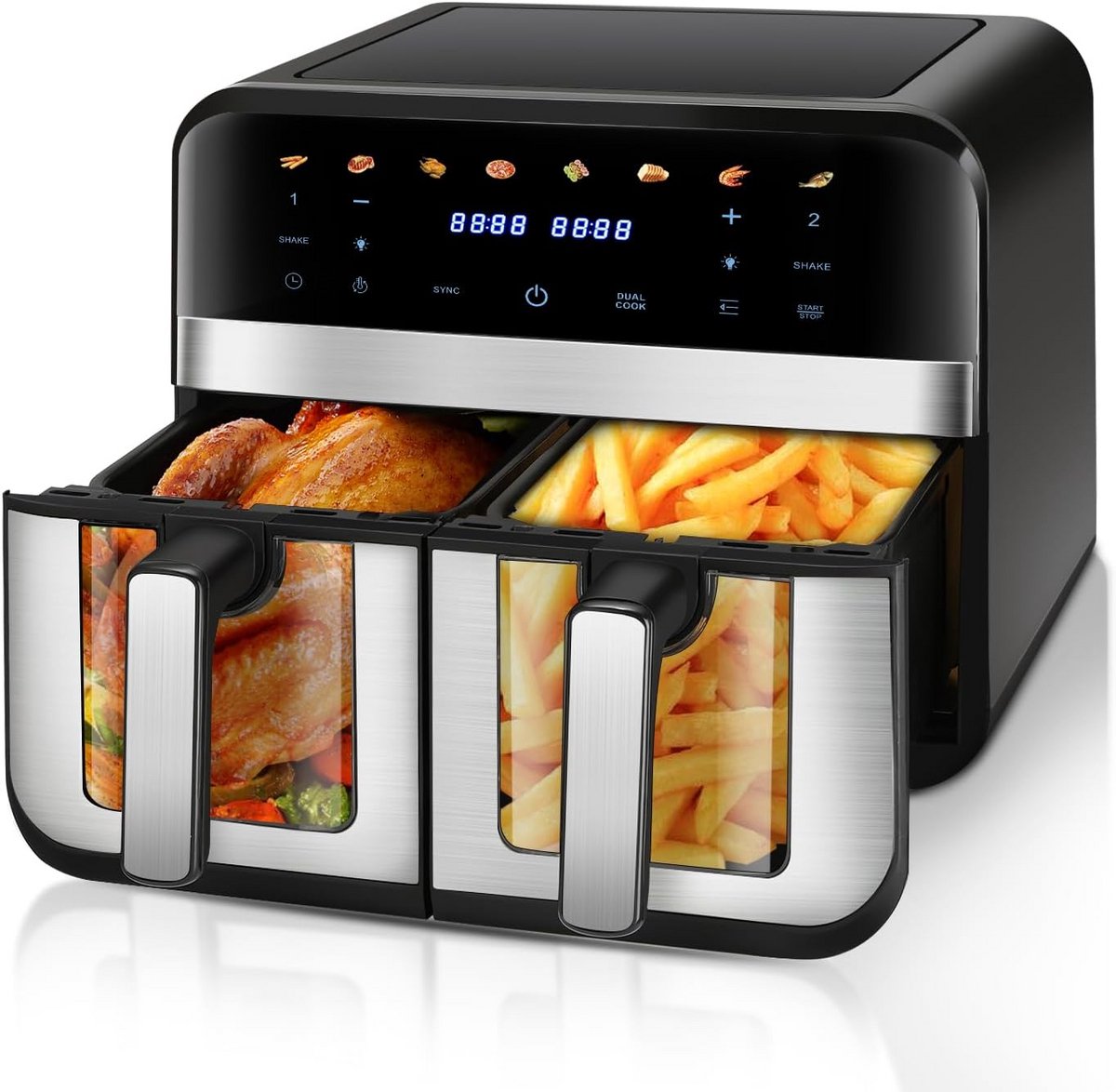 Heteluchtfriteuse XXL met 2 Compartimenten - 9 Liter - 8 Programma's - Olievrij Frituren