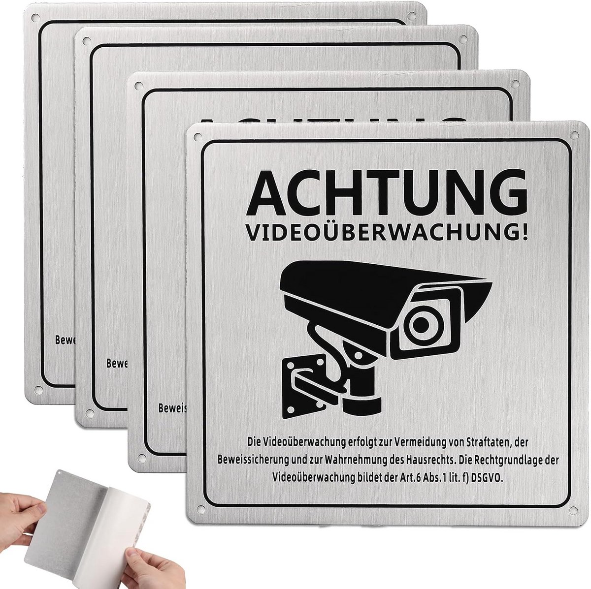 Waarschuwingsborden Camerabewaking Zelfklevend en met Gaten, 4 Stuks