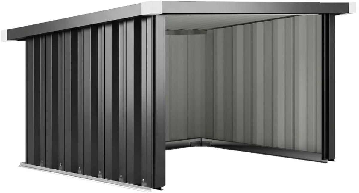 Garage voor Robotmaaier - 108 x 86 x 62,5 cm - met Lessenaarsdak en Beschermrand - Gereedschapsschuur - Opslagruimte Tuin - Tuingereedschap Bewaren - Buitenschuren - Tuinberging - Gegalvaniseerd Staal - Zwart