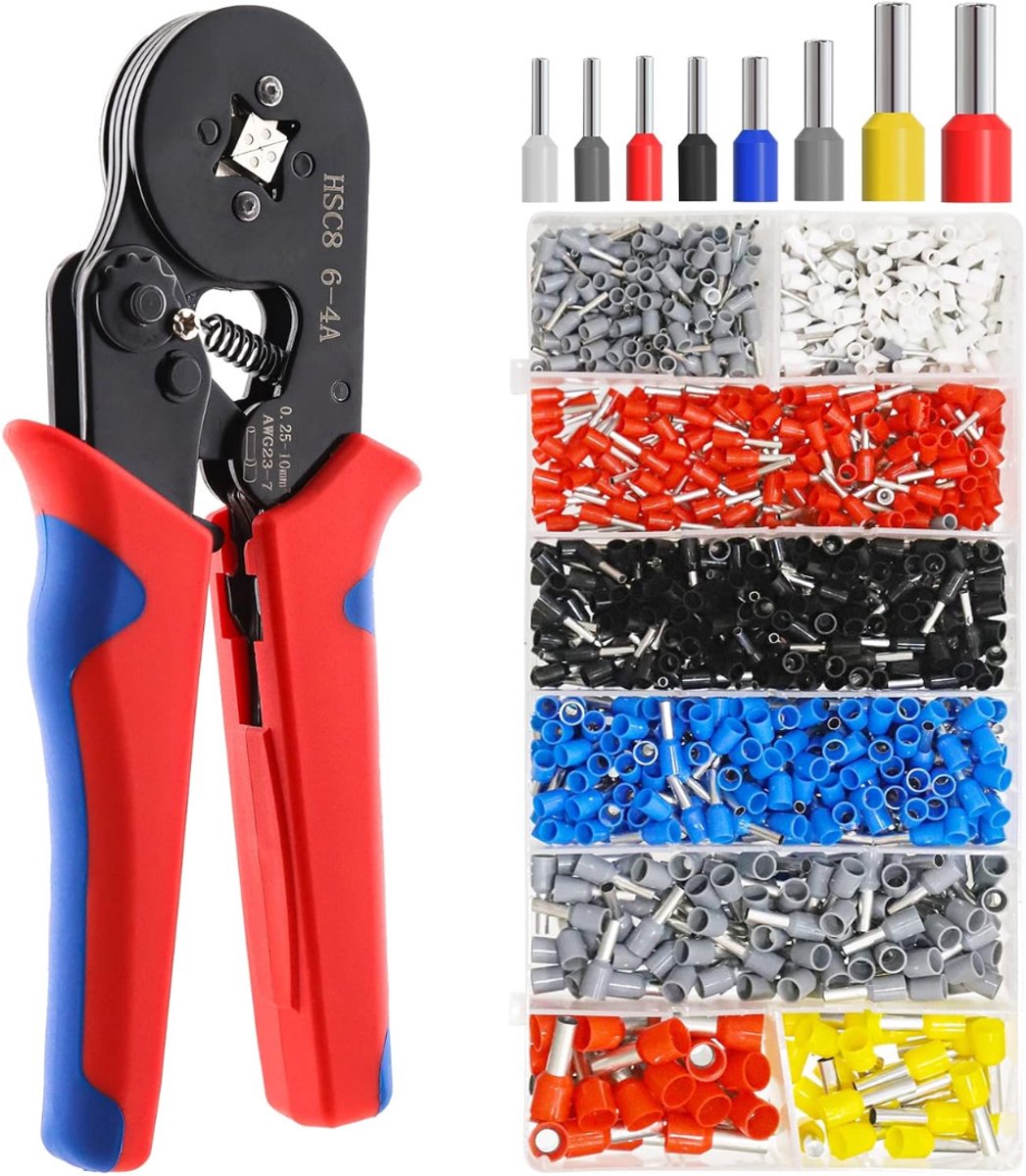 Zyrex® Adereindhulstang – Met 1250 Adereindhulzen – Krimptang voor 0.25-10.00 mm² – Rood - 18cm x 16cm x 1cm