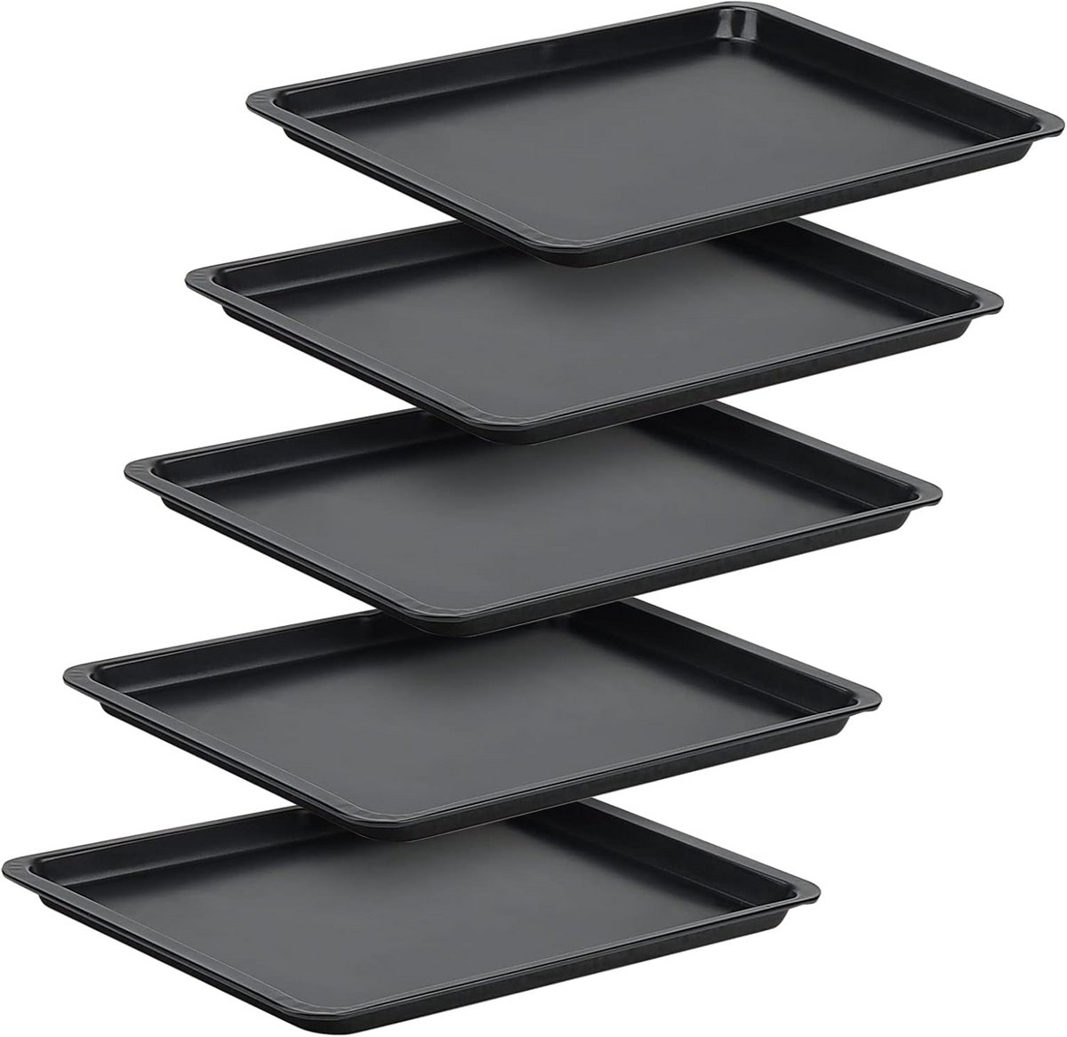 Set van 5 zwarte bakplaten 37x25 5 cm Carbonstaal met anti-aanbaklaag voor oven airfryer en magnetron