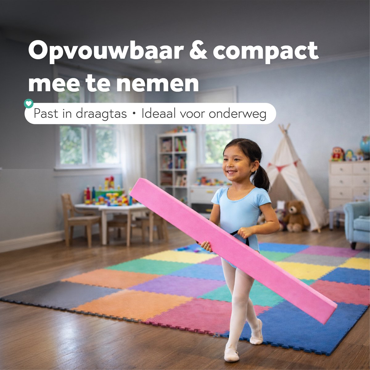 Evenwichtsbalk Gymnastiek Kinderen Opvouwbaar 2,38 m, 136,1 kg Draagvermogen Gymnastiekbalk met Antislipbodem, Evenwichtsbalk met Draagtas voor Gym, Galaxy | NL