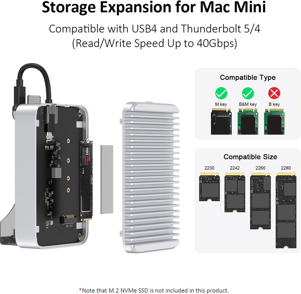 M4 Mac mini Dock Stand met USB4 40Gbps, Thunderbolt 4/5, M.2 NVMe SSD Enclosure en SD 4.0 Card Reader thumbnail 5