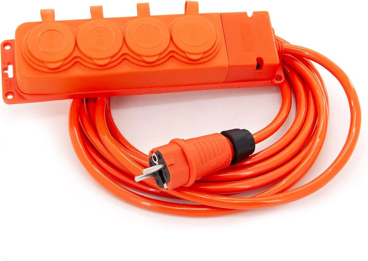 Robuuste Rubberen Verlengkabel 3G2,5 mm2 met 4 Geaarde Stopcontacten, IP44