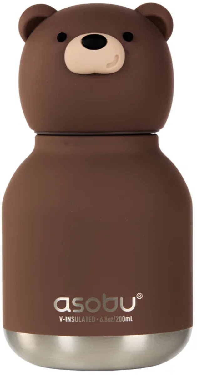 Asobu Mini Bestie Brown Bear Drinkfles Thermofles 200 ml - Asobu MINI Besties – Schattige mini thermosfles 200 ml – Dieren drinkfles – BPA-vrij – To go – Cadeautip