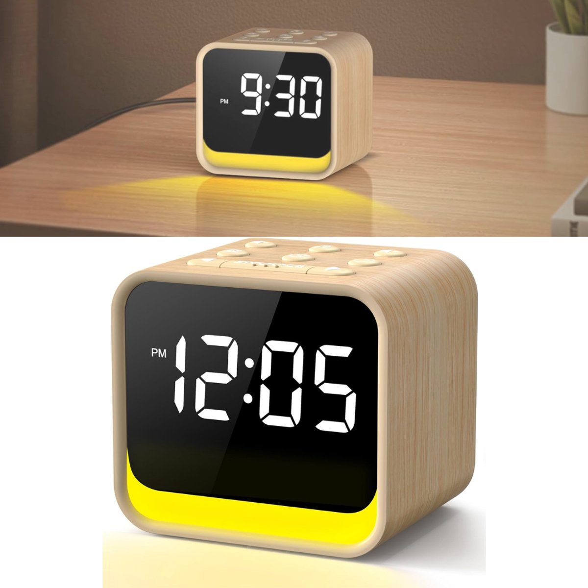 NBAP® Klokradio met Wekker - Digitale Wekker - Wekkerradio - Houtkleur