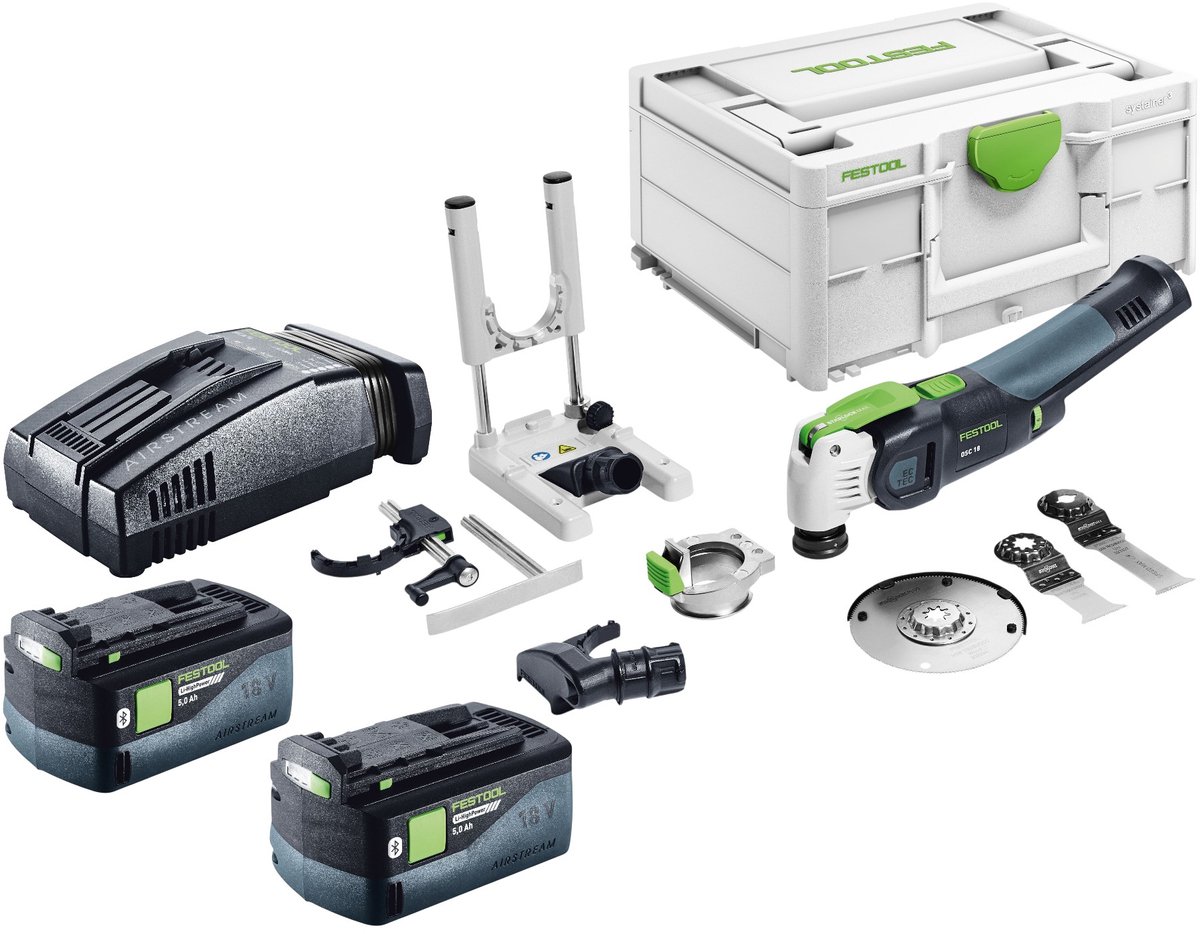 Festool OSC 18 E-Basic Set accu-oscillator 18 V Starlock Max Brushless + 2x accu 5,0 Ah + snellader + Systainer