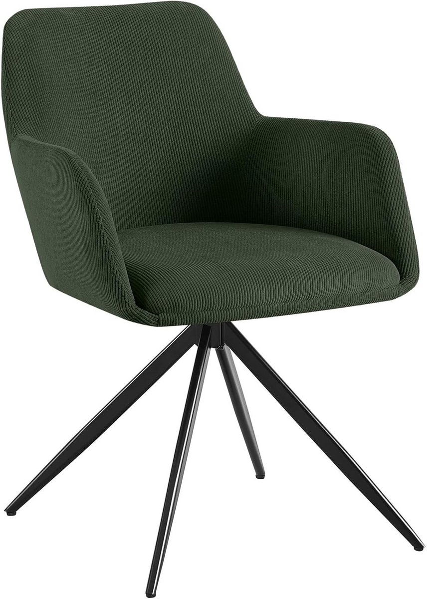 Draaibare Eetkamerstoel met Armleuningen in Corduroy/Ribstof - Metalen Frame