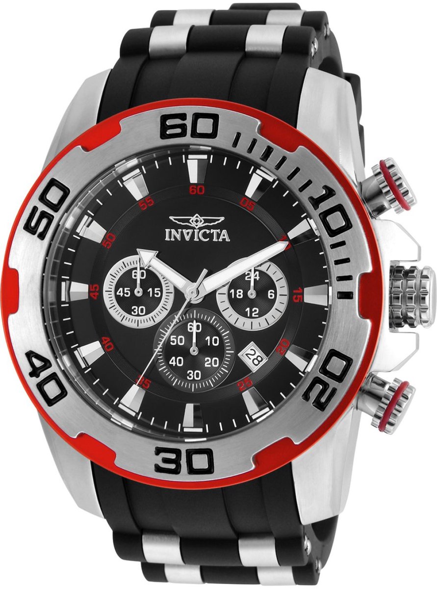 Invicta Pro Diver - SCUBA 22307 Heren Horloge - Waterdicht - Analoog - Quartz Uurwerk - Roestvrij Staal met zwarte Wijzerplaat - 50mm