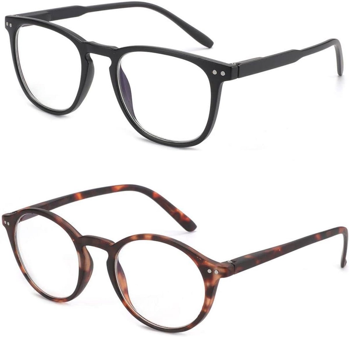Blauwlichtfilter Bril voor Dames en Heren, Computerbril Set (2 stuks), Rond en Vierkant Model