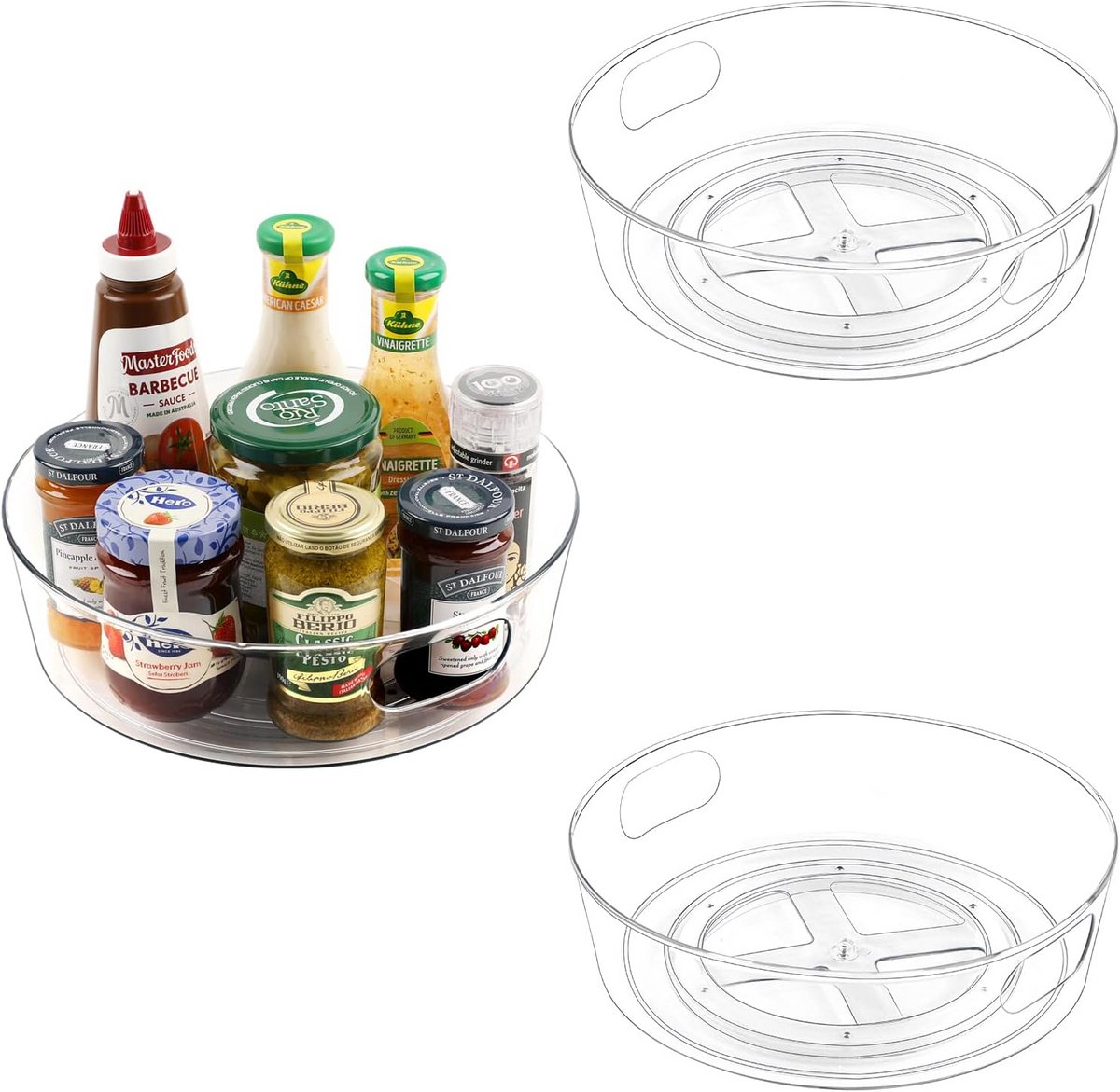 3-pack roterende draaitafel organizer 11,5 inch met handgrepen en verhoogde rand