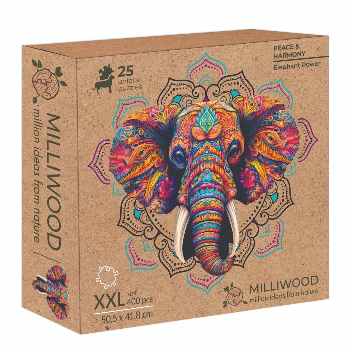 Milliwood - PH622 Houten Puzzel XXL Majestueus Olifant | 3D Puzzels bouwpakket | Hobby Speelgoed voor kinderen & volwassenen | Wanddecoratie Woonkamer | 400 stukjes Ø45cm — cadeau in Spellen & Speelgoed - foto 8