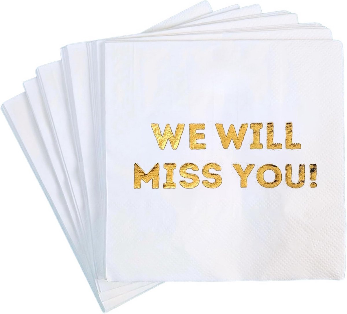We Will Miss You Cocktail Servetten - 50 Pack Wit voor Afscheid, Pensioen en Verhuizing
