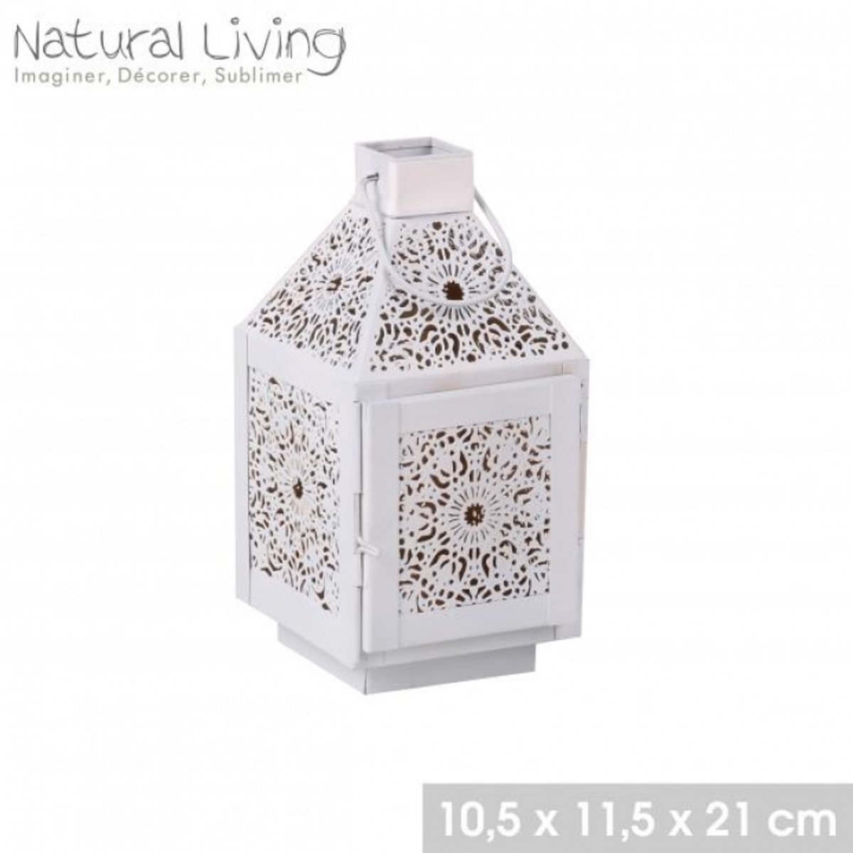 "NATURAL LIVING" LANTAARN KENITRA WIT 10,5 x 11,5 x H21CM