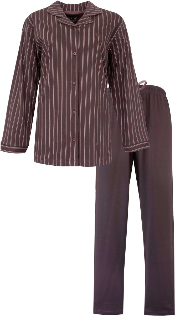 Medaillon Dames Pyjama - Uni lange broek - Doorknoop - Bruin