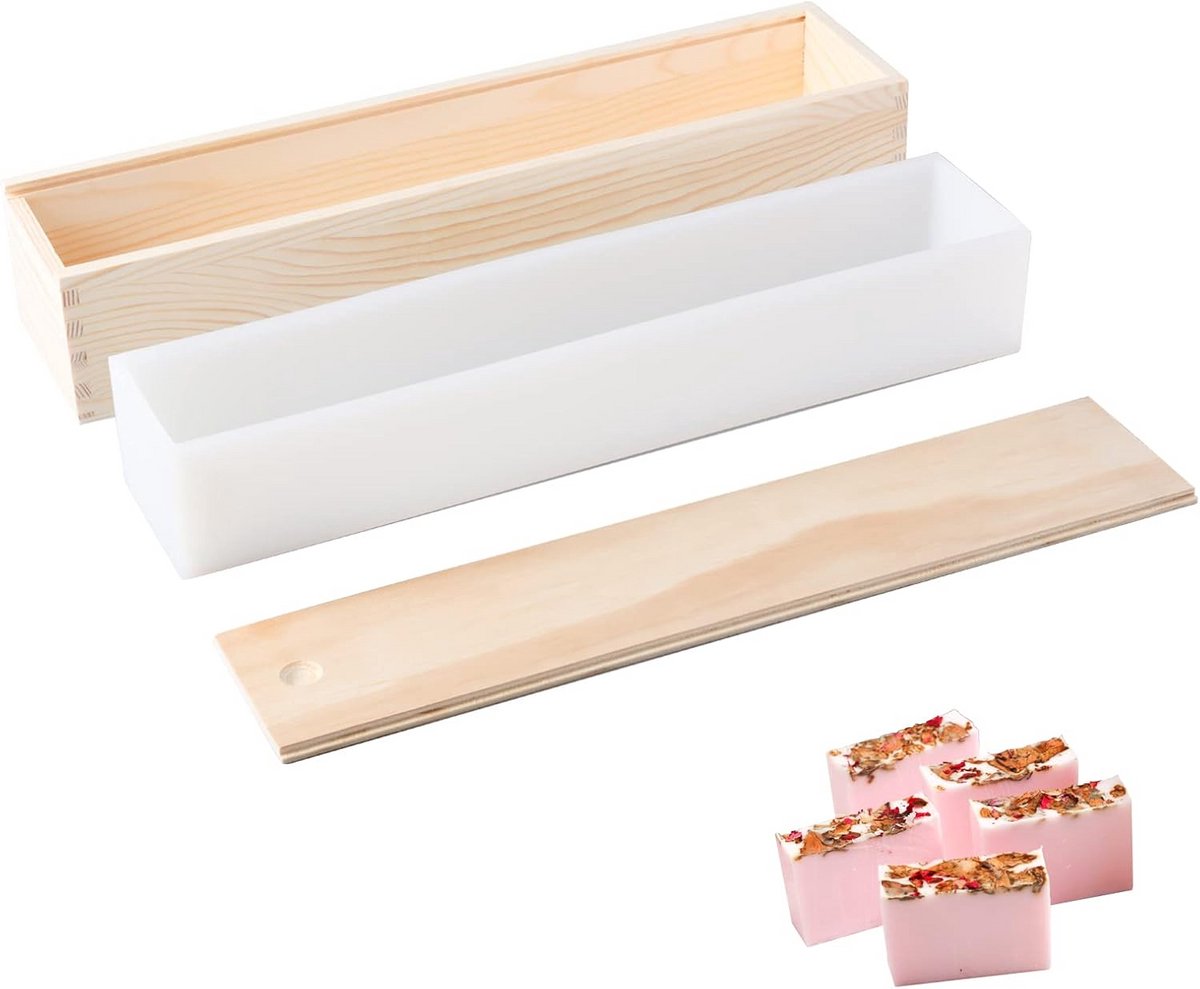 Grote Rechthoekige Zeepvorm met Houten Mal voor 5 Lbs Handgemaakte Zeep en Brood