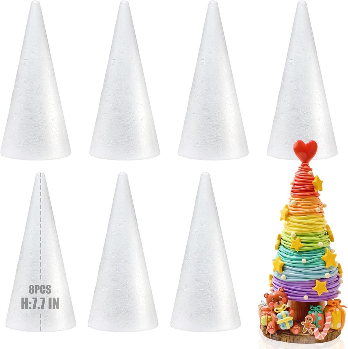 8 Piepschuim Kegels voor Handwerk en Knutselen - 19,6 x 7,6 cm