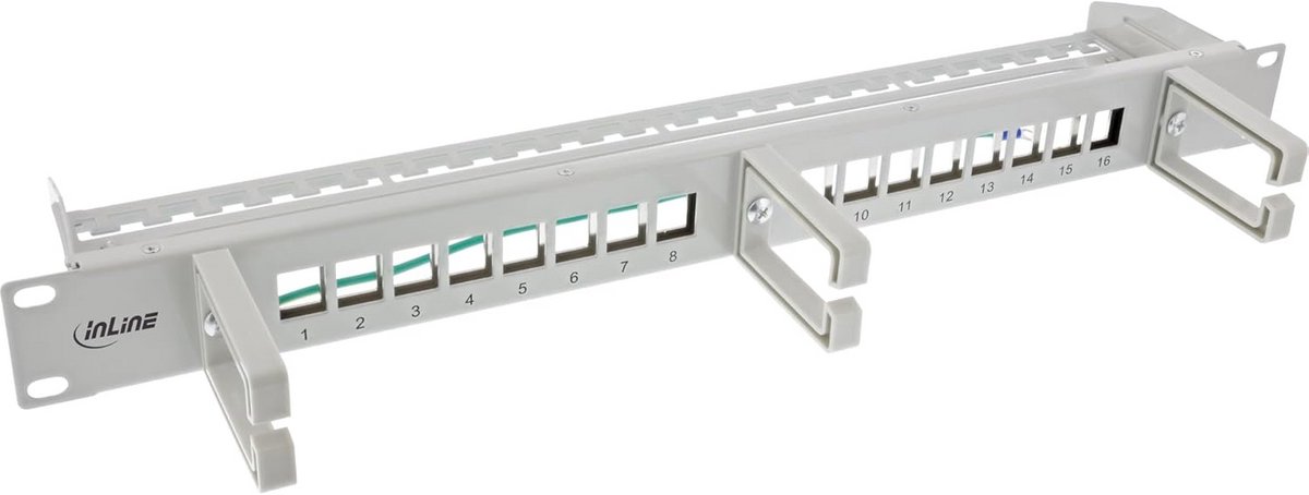 Patchveld 16-voudig Keystone 19 inch 1HE Met Kabelgoot voor Netwerkcomponenten