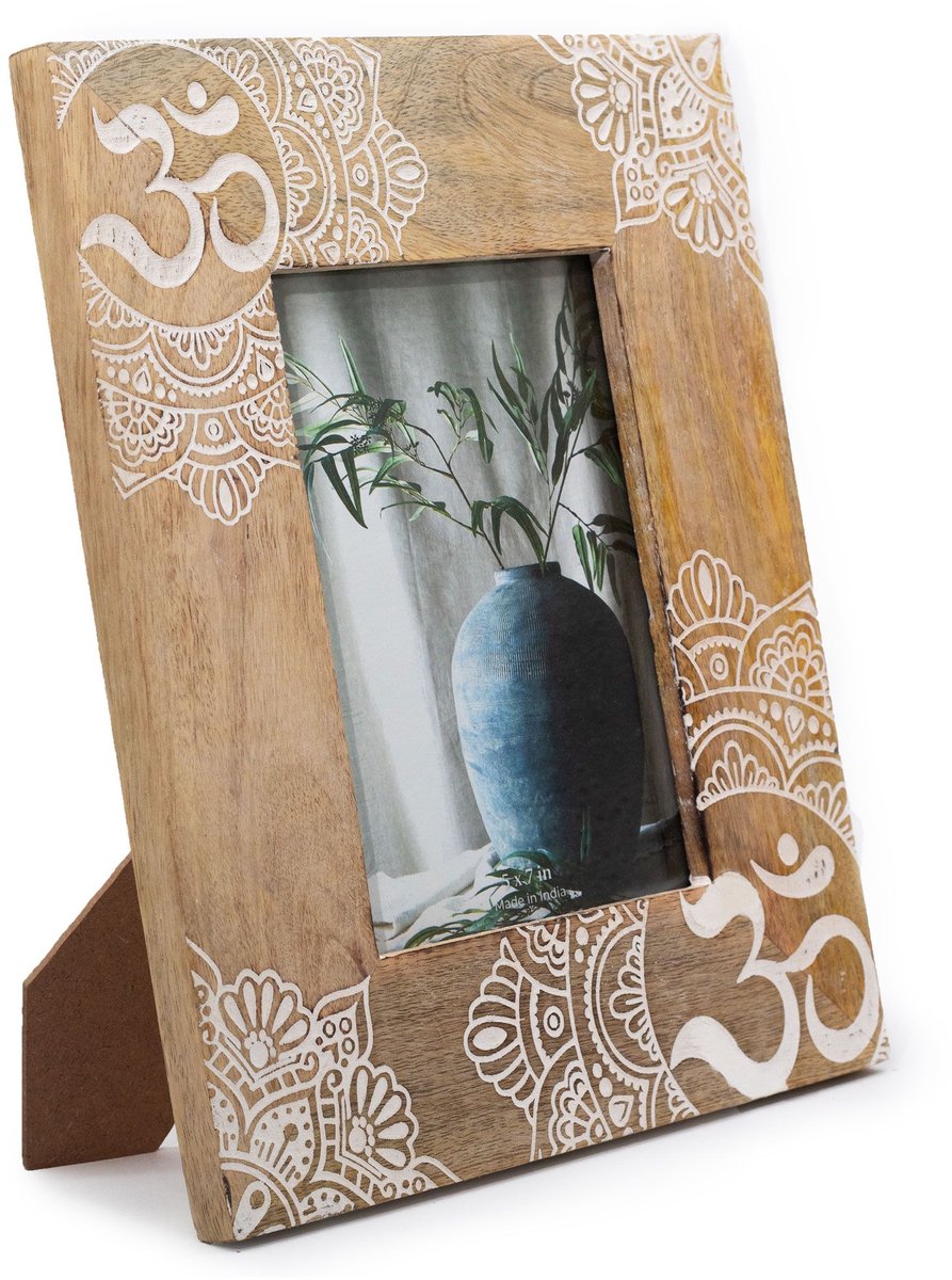 Ancient Wisdom Fotolijst - Mango houten fotolijst multicolor 28x23x2cm - Buddha - Decoratie - Herinneringen - Kunstwerk - Uniek - Foto