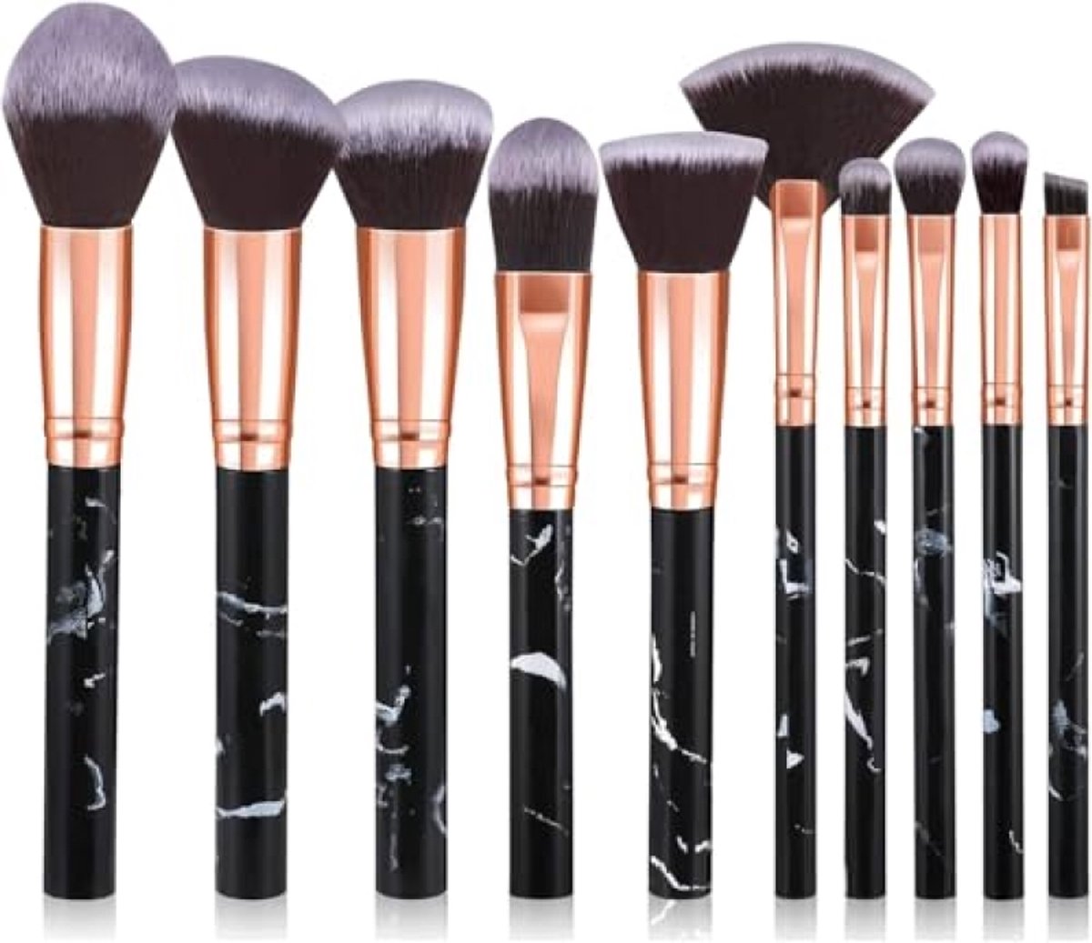 Complete Make-up Borstel Set van 10 Stuks - Marmer Design voor Professionele Aanbrenging