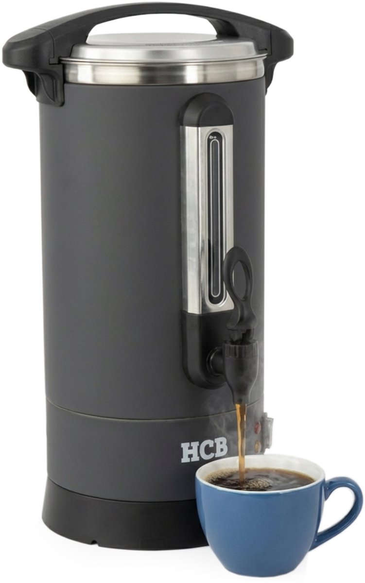 HCB® - Professionele Horeca Percolator - 8,7 liter - 55 kopjes - zwart - 230V - RVS / INOX Perculator - Elektrisch koffiezetapparaat - Volautomatische koffiemachine - 25x30x50.5 cm (DxBxH) - 2.70 kg - 1352