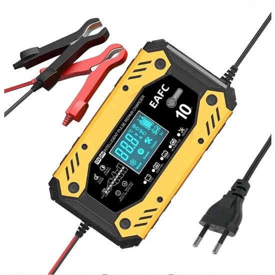 EAFC Auto acculader -Accu Druppellader - 12V&24V10A - Reparatiemodus - Druppellader - Accu Lader voor Auto - Motor - Scooter - Boot - Camper - Geel - Sinterklaas cadeau auto